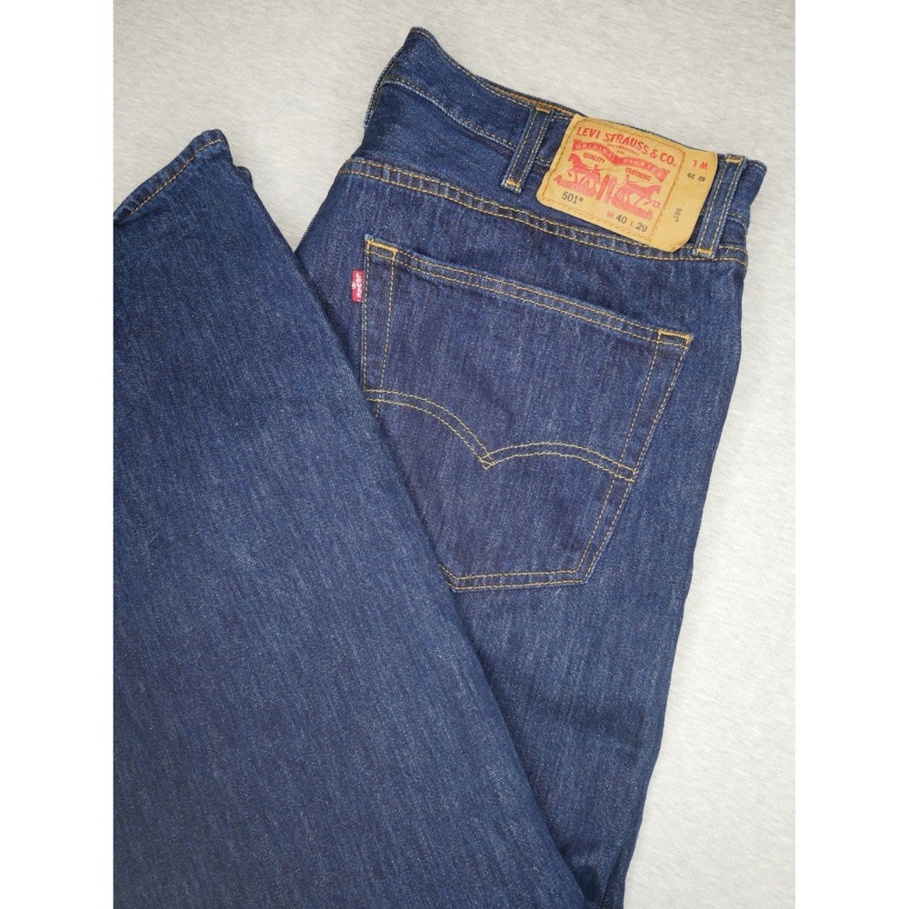 Levis 501 Mens Original Fit Dark Wash Indigo Button Fly Jeans 40x29 Complete Tag